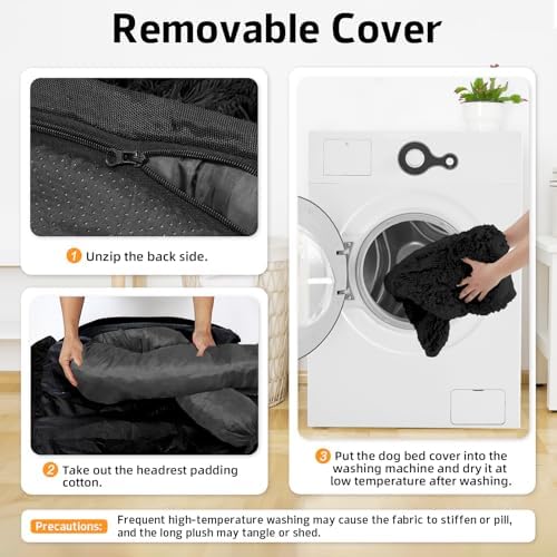 GGIB Calming Dog Bed Fluffy Plush Dog Mat for Furniture Protector with Removable Washable Cover for Large Medium Small Dogs and Cats (Large, Black)