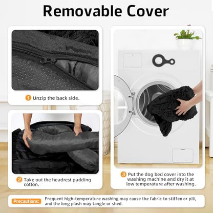 GGIB Calming Dog Bed Fluffy Plush Dog Mat for Furniture Protector with Removable Washable Cover for Large Medium Small Dogs and Cats (Extra Large (53x39.3x6), Black)