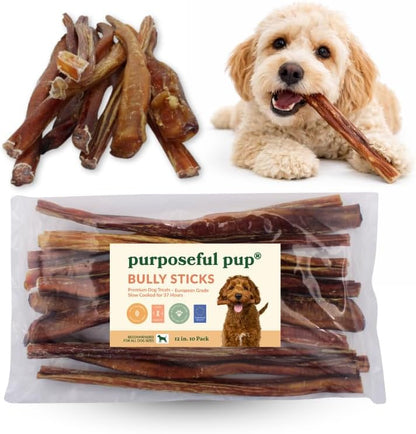 Bully Sticks for Large Dogs 12" – Single Ingredient, 10-Pack