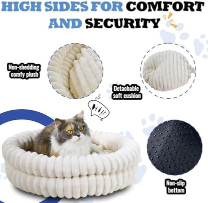 Washable Cat Bed Donut Dog Beds for Small Dogs with Corduroy Fleece Super Soft Pet Bed for Puppy and Kitten,27 * 27 * 6 in