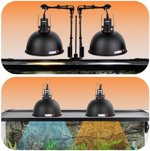 8.5 Inch Reptile Light Fixture with Dimming/Separate Switches, 2 Packs Deep Dome Lamp Cap Reflector Cover, UVB Light Heat Lamp Fixture for Reptile Glass Terrariums, Max 150W Black