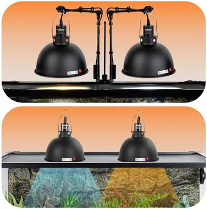 8.5 Inch Reptile Light Fixture with Dimming/Separate Switches, 2 Packs Deep Dome Lamp Cap Reflector Cover, UVB Light Heat Lamp Fixture for Reptile Glass Terrariums, Max 150W Black