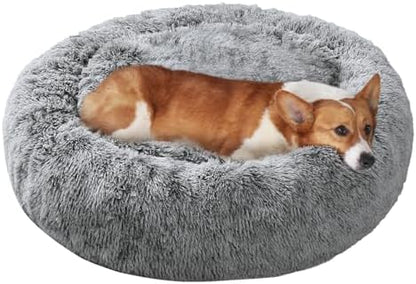 JOLLYVOGUE Dog Bed, Calming Anti-Anxiety Large Dog Bed, Fluffy Donut Cushion for Medium and Large Pets (27")