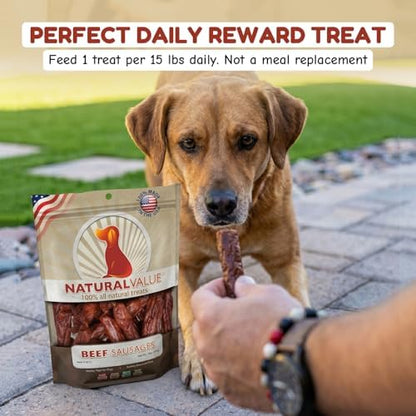 Loving Pets Natural Value Beef Sausages - Soft Jerky Dog Treats for Large & Small Breeds - Healthy Gluten, Wheat, Soy & Grain Free Pet Treats for Dogs
