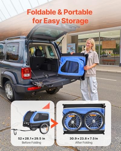 VEVOR Dog Bike Trailer, Supports up to 88 lbs, Pet Cart Bicycle Carrier, Easy Folding Frame with Quick Release Wheels, Universal Bicycle Coupler, Reflectors, Flag, Collapsible to Store