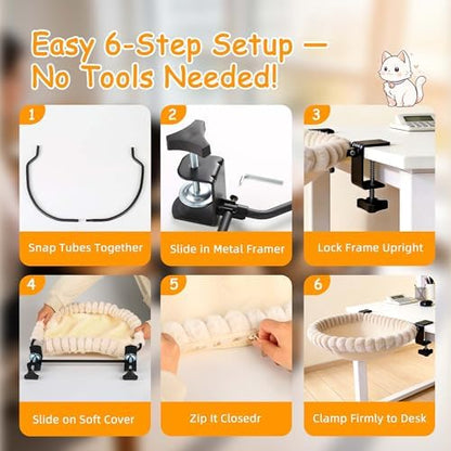 Cat Desk Bed - Beige Double Clamp Foldable Perch Holds 40 lbs