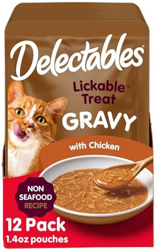 Delectables Lickable Treat Gravy Non-Seafood Wet Cat Treat with Real Chicken, Food Topper, Hydrating, Grain-Free, No Fillers, By-Products, Added Preservatives, 1.4oz Pouch, 12ct