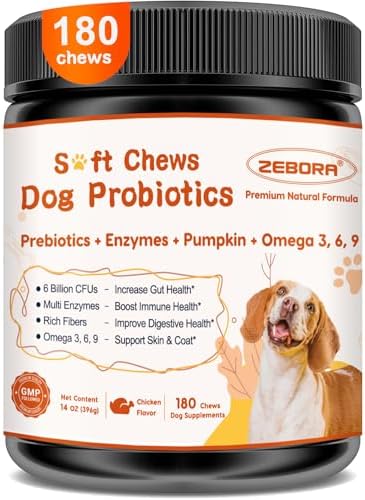 ZEBORA Probiotics for Dogs, Digestive & Itch Relief, 180 Soft Chews