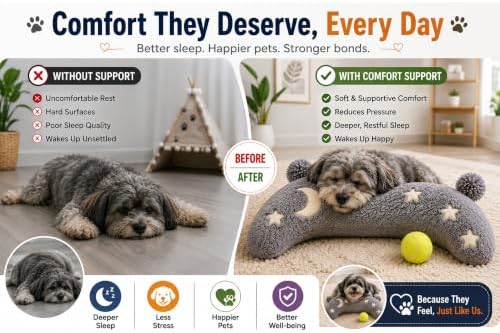 Glow in The Dark Pet Pillow with Tennis Ball – Cozy Calming Cushion with Soft Night Sky Design, Washable Headrest & Body Pillow for Small Dogs & Cats, L Size 15" × 9.5" × 3.1"