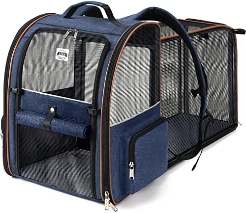 Large Cat Backpack Carrier Expandable Pet Carrier Backpack for Small Dogs Medium Cats Fit Up to 18 Lbs, Dog Backpack Carrier, Foldable Puppy Backpack Carrier for Travel, Hiking,Blue