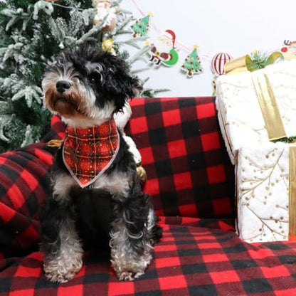 Lionet Paws Christmas Dog Bandana for Small Medium Dogs,Grid Dog Kerchief Washable Dogs Triangle Bibs Scarf for Girl or Boy