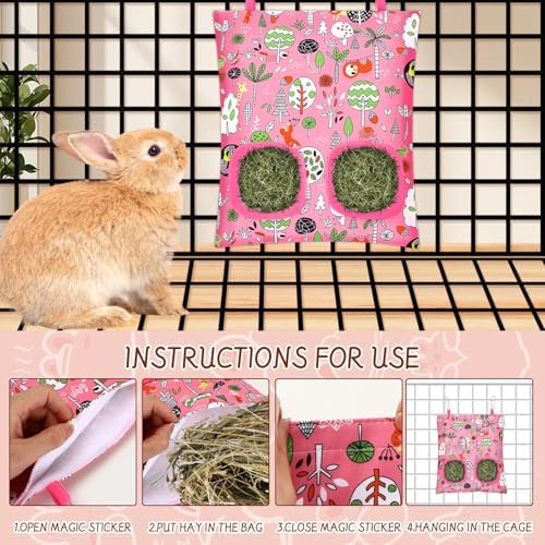 UPINS 3Pack Guinea Pig Hay Feeder Bag,Bunny Rabbit Cage Bag Hanging Holder
