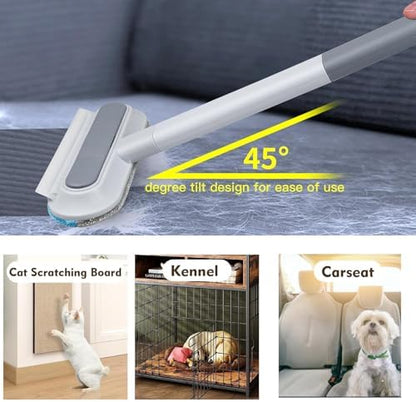 4 in 1 Pet Hair Remover with Glove, Reusable&Effective Cat and Dog Hair Removal Cleaning Tool with 17-Inch Extra Long Handle Multifunctional Fur Lint Brush for Couch,Furniture,Carpet,Clothes,Bedding