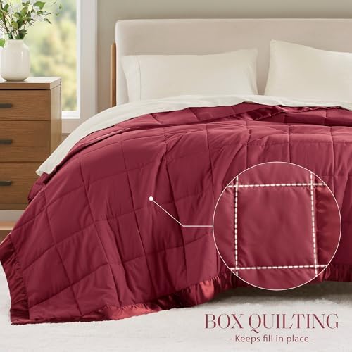 Madison Park Down Alternative King Blanket for Bed, Satin Trim, Burgundy