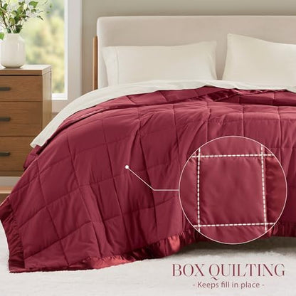 Madison Park Down Alternative King Blanket for Bed, Satin Trim, Burgundy