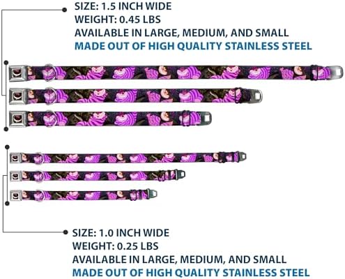 Buckle-Down Seatbelt Buckle Dog Collar - Cheshire Cat Tree Poses - 1" Wide - Fits 11-17" Neck - Medium