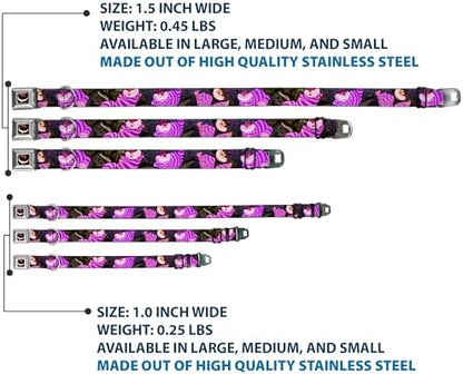 Buckle-Down Seatbelt Buckle Dog Collar - Cheshire Cat Tree Poses - 1" Wide - Fits 11-17" Neck - Medium