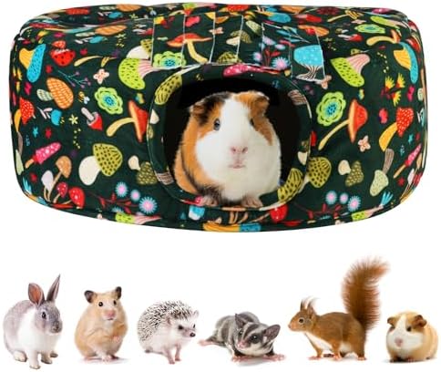 Guinea Pig Hideout & Tunnels Cozy House with Door Curtain Soft Bed for Small Pets/Hamsters/Sugar Gliders/Chinchillas - Blackish Green Mushroom
