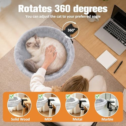 Cat Desk Bed Clamp On, 360 Swivel Faux Fur Perch, Gray
