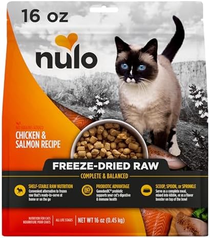 Nulo Freestyle Freeze-Dried Raw, Ultra-Rich Grain-Free Dry Cat Food for All Breeds and Life Stages with BC30 Probiotic for Digestive and Immune Health, Chicken & Salmon, 16 Ounce