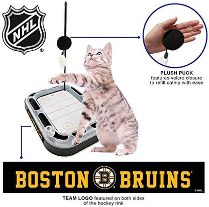 Pets First NHL Boston Bruins Hockey Field Scratching Pad with Interactive Cat Ball Bell Toy Set