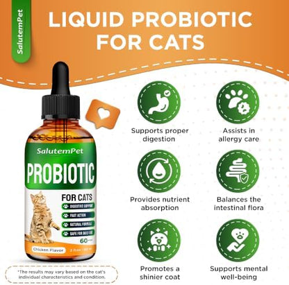 Cat Probiotic Helps with Colic, Upset Stomach, Diarrhea, Gas, and Bloating – Advanced Prebiotics & Probiotics for Cats Digestive Support – Enriched with Chicken Flavor – 2 Oz