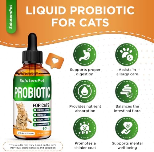 Cat Probiotic Helps with Colic, Upset Stomach, Diarrhea, Gas, and Bloating – Advanced Prebiotics & Probiotics for Cats Digestive Support – Enriched with Chicken Flavor – 2 Oz