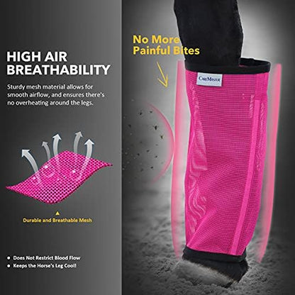 Fine Mesh Fly Boots Loose Fitting & Non-Slip Horse Fly Leggings No More Horsefly Nuisance Greatly Reduce Stomping Breathable with Natural Air Flow (Set of 4)
