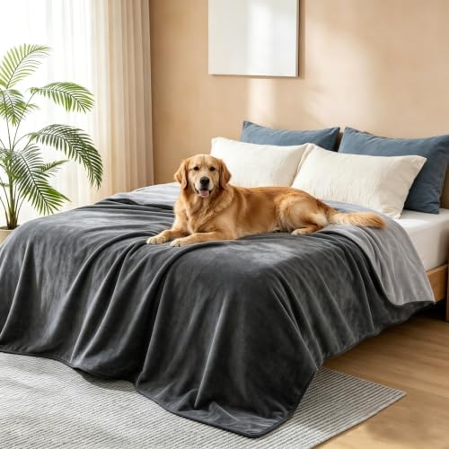 gogobunny Waterproof Blanket for Bed, Reversible Soft Flannel Throw, 60x80