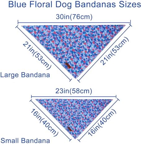 Spring Summer Dog Bandana, Red & Blue Floral Puppy Bandana for Small Medium Dog, Cotton Flower Pet Triangle Bid Scarf Kerchief for Girl Boy Dogs or Cats