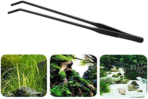 15 inch Black Curved Aquarium Tweezers Stainless Steel Curved Tweezer with Carbonation Protection Coating Against Rust Long Reptiles Feeding Tongs for Aquatic Plants Lizards Spider Snakes