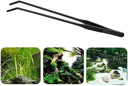15 inch Black Curved Aquarium Tweezers Stainless Steel Curved Tweezer with Carbonation Protection Coating Against Rust Long Reptiles Feeding Tongs for Aquatic Plants Lizards Spider Snakes