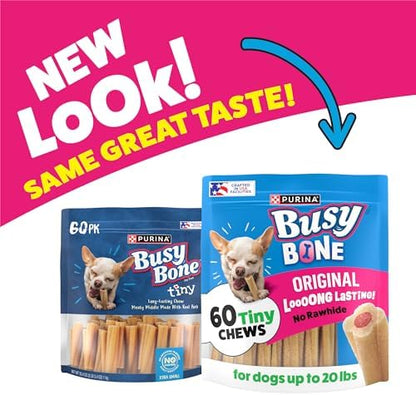 Purina Busy Bone Tiny Toy Breed Dog Chew Treats, Original, 60 ct Pouch