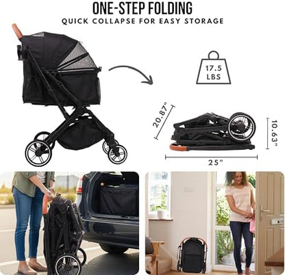 Bicystar Foldable Dog Stroller for Small Medium Dogs & Cats, 45 lbs, Black