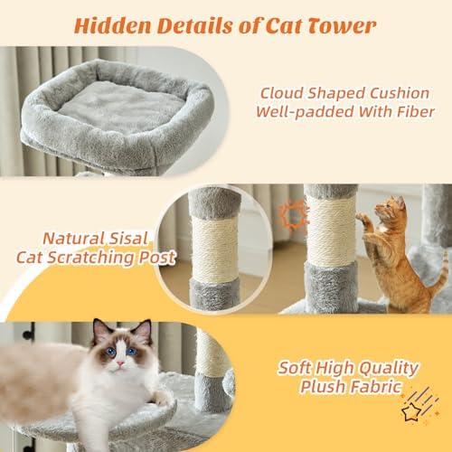 DUMOS Small 44 Inch Cat Tree Tower with Natural Sisal Scratching Posts