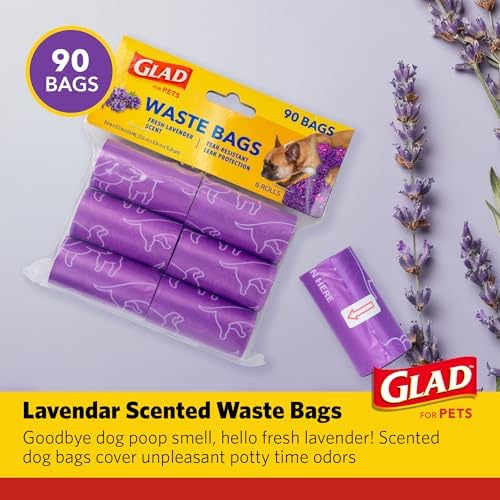 Glad for Pets Scented Dog Waste Bags, Lavender Scent, Purple, 90 Count