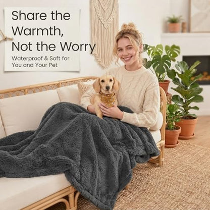 Waterproof Dog Blanket Reversible Pet Blankets for Bed Couch Covers Puppy Blankets Leakproof Sofa Couch Cover Cat for Warm Fluffy Washable Gray Mat-S-40x28in