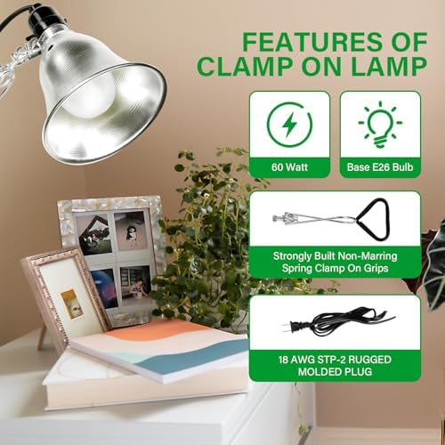 Simple Deluxe Clamp Lamp Light with 5.5 Inch Aluminum Reflector up to 60 Watt E26 (no Bulb Included) 6 Feet 18/2 SPT-2 Cord, 1-Pack