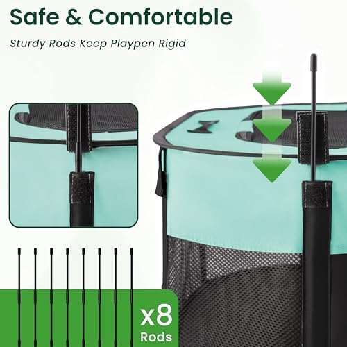 Love's cabin Pet Puppy Dog Playpen, Large Dog Tent Crates Cage Indoor/Outdoor, Portable Exercise Playpen for Dog and Cat, Foldable Pop Up Dog Kennel Playpen with Carring Case (L, Green)