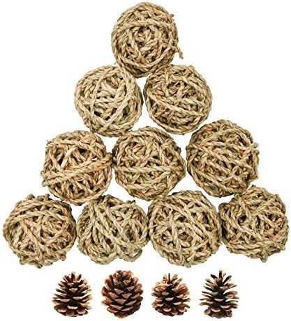 10 Pcs Small Animals Play Balls Rolling Activity Chew Toys Gnawing Treats for Rabbits Guinea Pigs Chinchilla Bunny Natural Balls, Pet Cage Entertainment Accessories(10Pcs)