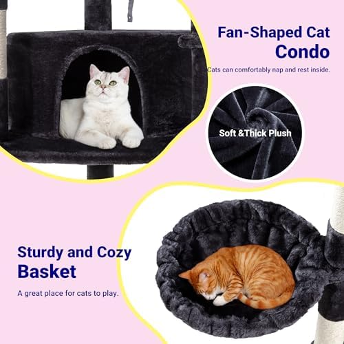 Allewie 73in Fan-Shaped Space-Saving Corner Cat Tree Tower, Dark Grey