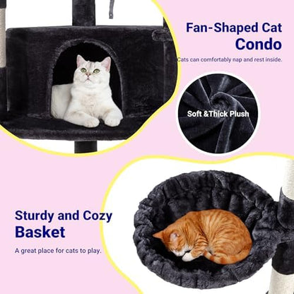 Allewie 73in Fan-Shaped Space-Saving Corner Cat Tree Tower, Dark Grey