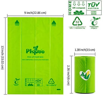 Pkpoo 100% Compostable Dog Poop Bags, Extra Wide, Vegetable-Based Large Poop Bags for Dogs, Biodegradable Waste Bags for Poo, Cat Litter, Diaper Sacks, Unscented, 240 Counts