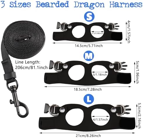 3 Pack Bearded Dragon Harness and Leash, Adjustable Bearded Dragon Leash and Harness Set with Traction Rope Bearded Dragons Clothes for Lizards and Other Small Reptiles (3 Sizes)