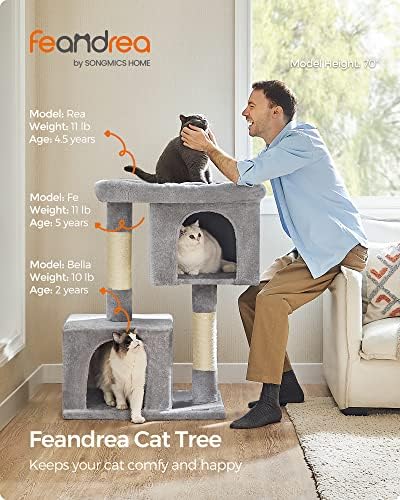 Feandrea Cat Tree, 40.6-Inch Tall Cat Tower, Cute Plush Condo, Light Gray