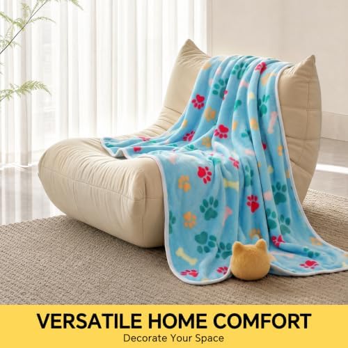 Luciphia 1 Pack 3 Blankets Fluffy Premium Fleece Pet Blanket Flannel Paw Printed Throw for Dog Cat(Large 41x31'', Grey/Brown/Blue)