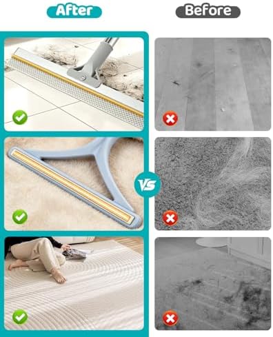 Pet Hair Remover for Carpet, 54 Inch Adjustable Long Handle Carpet Rake for Pet Hair Removal, 3 Piece Dog Hair Carpet Rake and Carpet Scraper Tool for Rugs, Couch, Stairs, Furniture