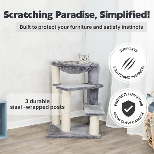 TRIXIE Baza Senior Cat Tree with Hammock and Steps | Scratching Posts | Cat Playground | Gray Medium