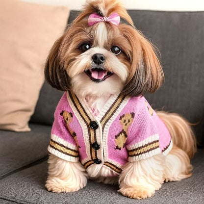 ABRRLO Small Dog Sweaters Cute Bear Dog Cardigans Clothes for Small Medium Dogs Boy Girl Puppy Cat Knitting Cardigan Outfits Dogs Winter Coats Warm Pet Doggy Clothes Soft Knitwear (Pink, Large)