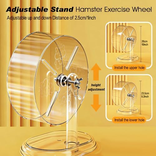 Hamster Exercise Wheel,Super-Silent Small Animals Exercise Wheels,Quiet Hamster Running Wheels with Adjustable Stand for Hamsters, Gerbils, Rats, or Other Small Pets (Transparent, 8.3 inch)